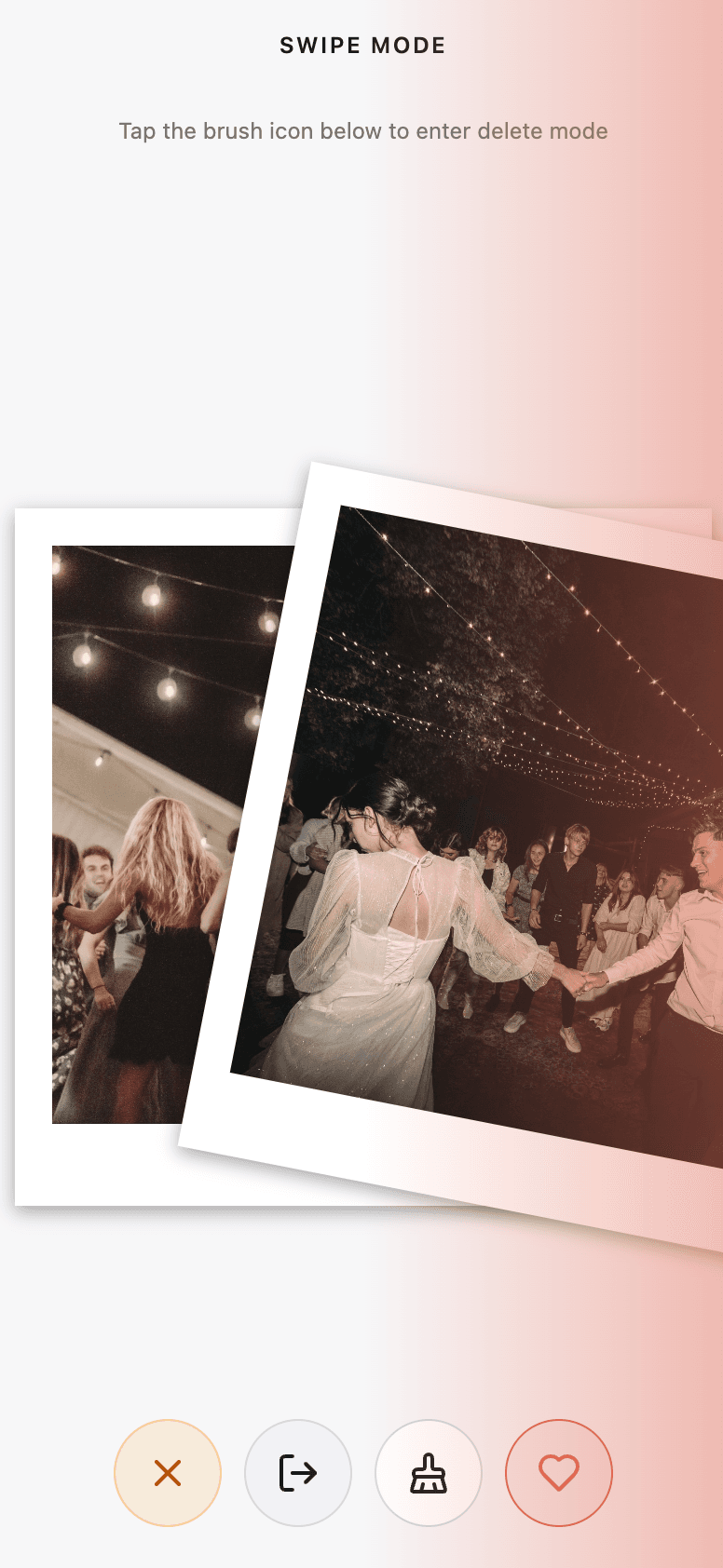 Swipe through Polaroid-style photos and heart favorites